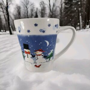Trisa Winter Snow Fine Stoneware Mug Snowman Family Bird Top Hat Holiday Decor